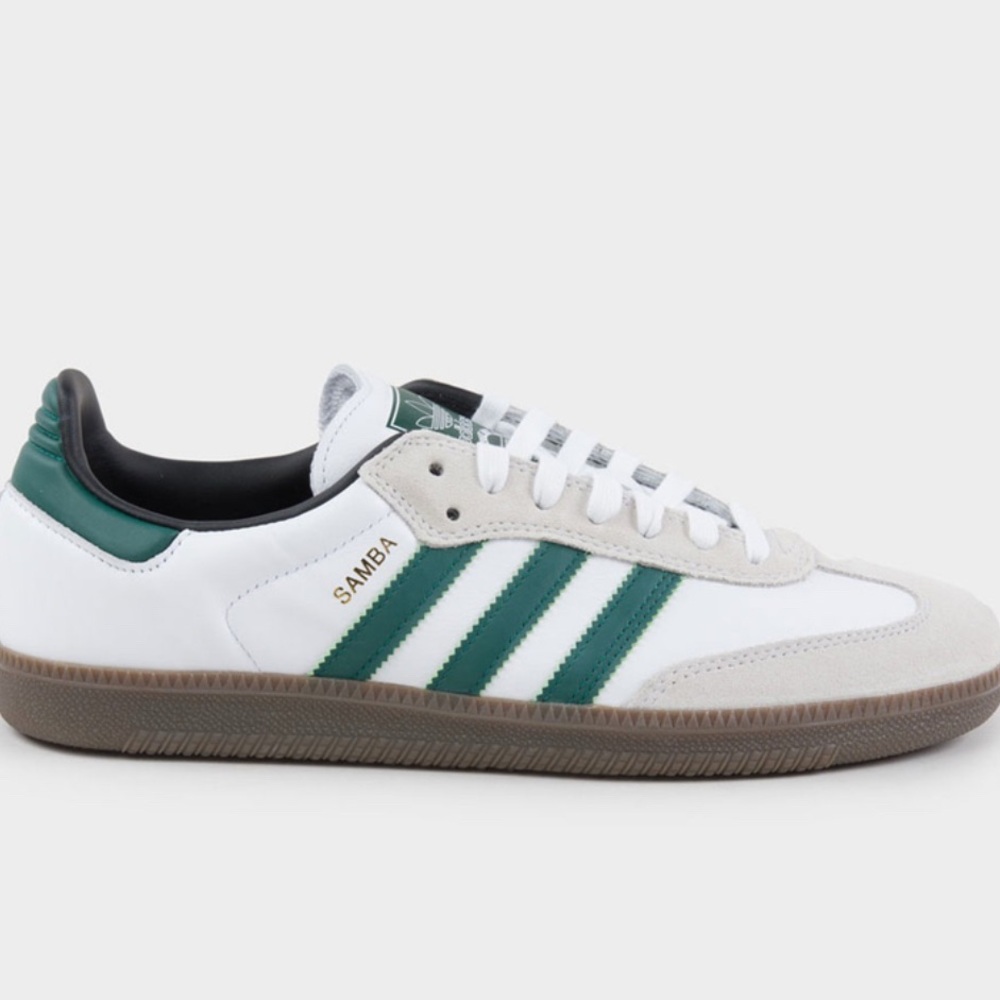 Adidas Samba White Sneakers with Green Stripes women's size  8 and men's size 7